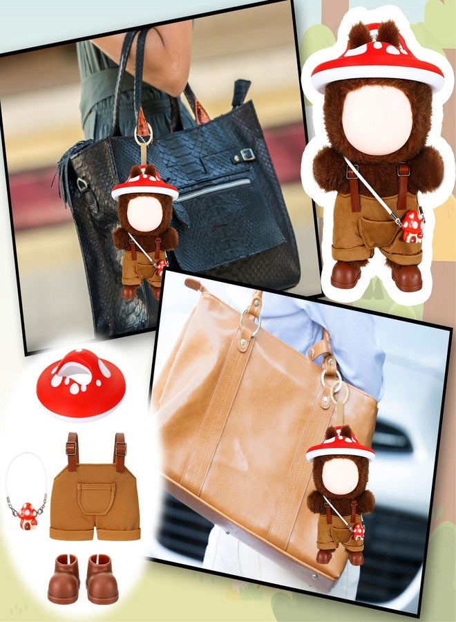 Simgoing Mushroom Doll Outfit Set 17cm Dolls Clothes Cute Mushroom Hat Adjustable Straps Overalls Mini Crossbody Bag Doll Shoes 3D Printed Accessory(Brown) - Image 4